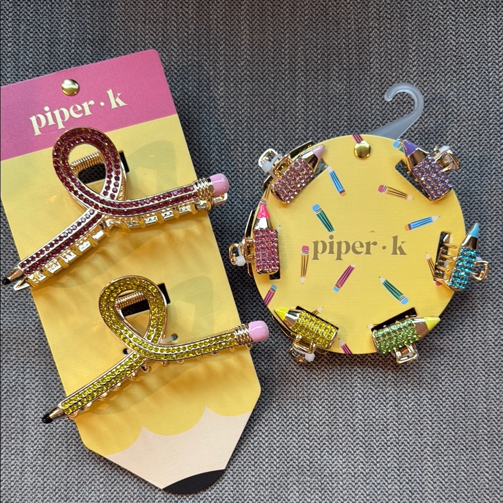 New Piper k Pink and Yellow Teacher Pencils ✏️ Hair Accessories Set